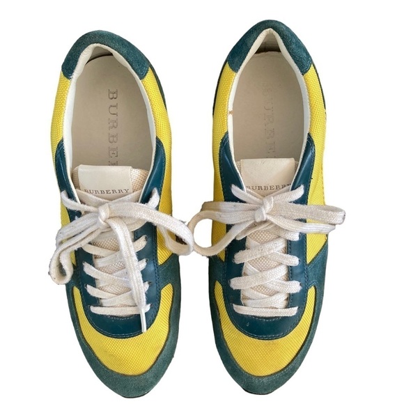 Burberry Pop Suede Nylon Sneakers Runners Teal and Yellow - Picture 2 of 14